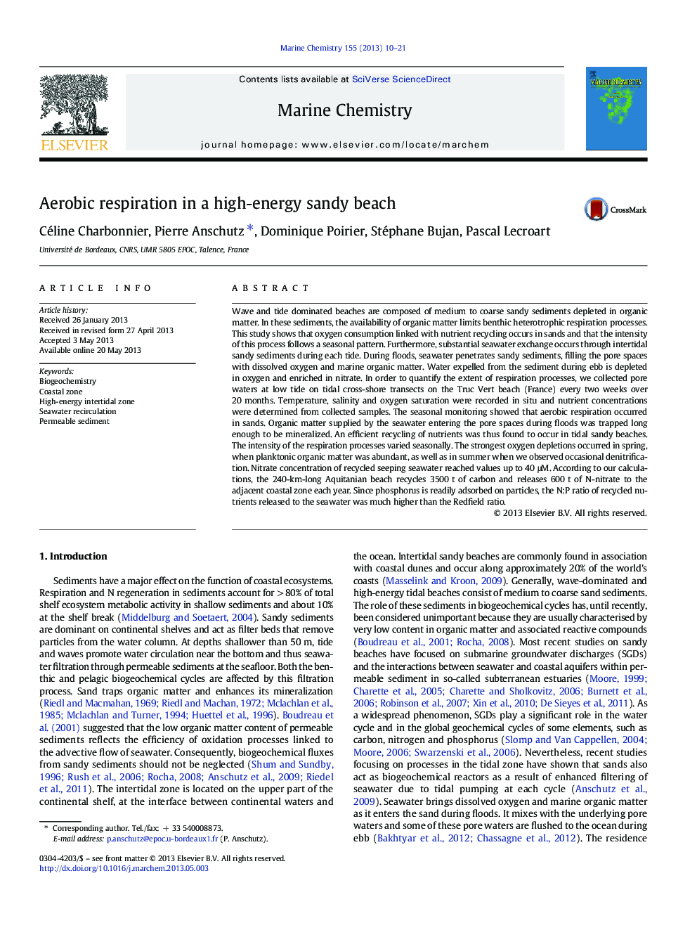 Aerobic respiration in a high-energy sandy beach