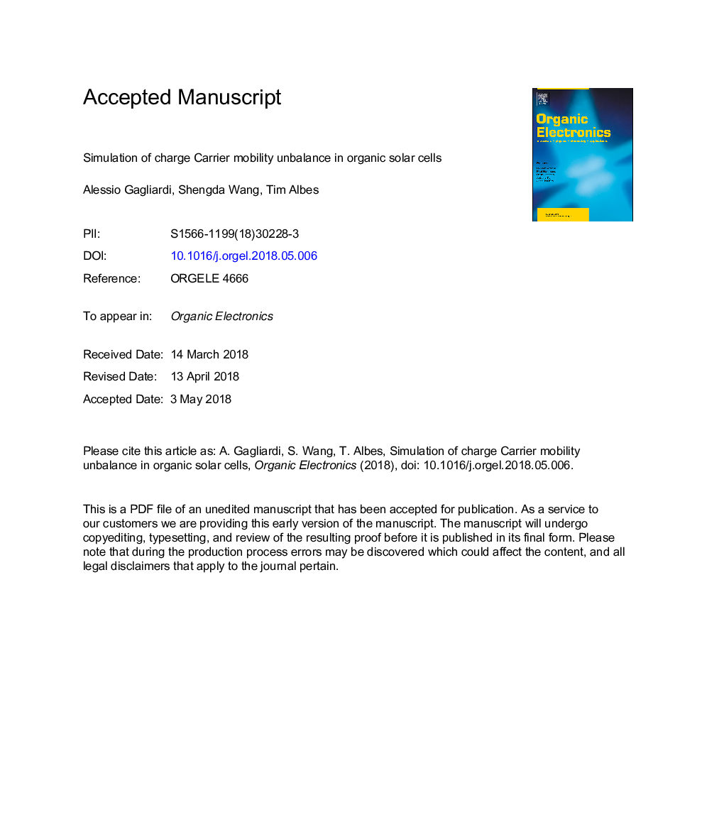 Simulation of charge Carrier mobility unbalance in organic solar cells