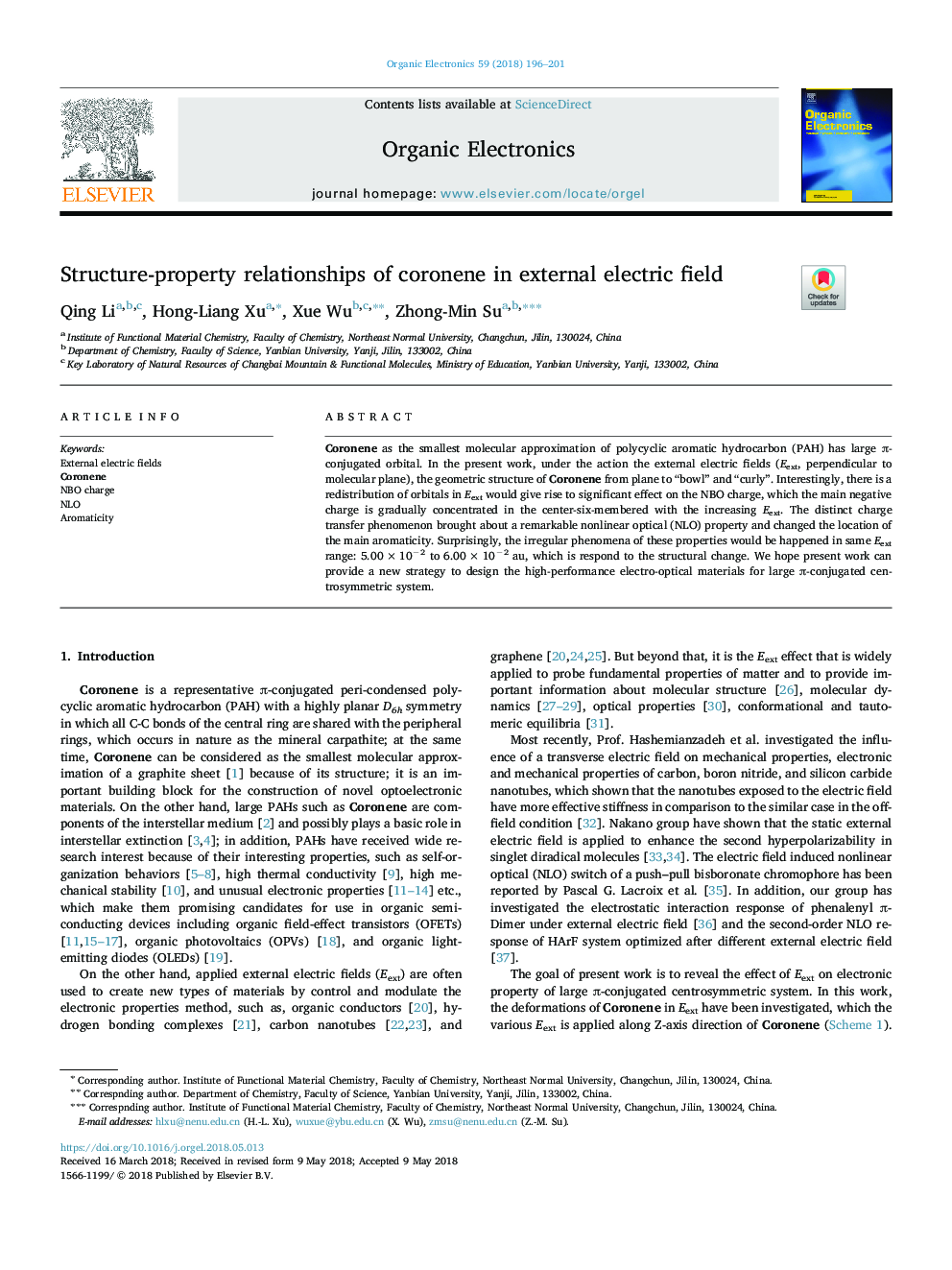 Structure-property relationships of coronene in external electric field