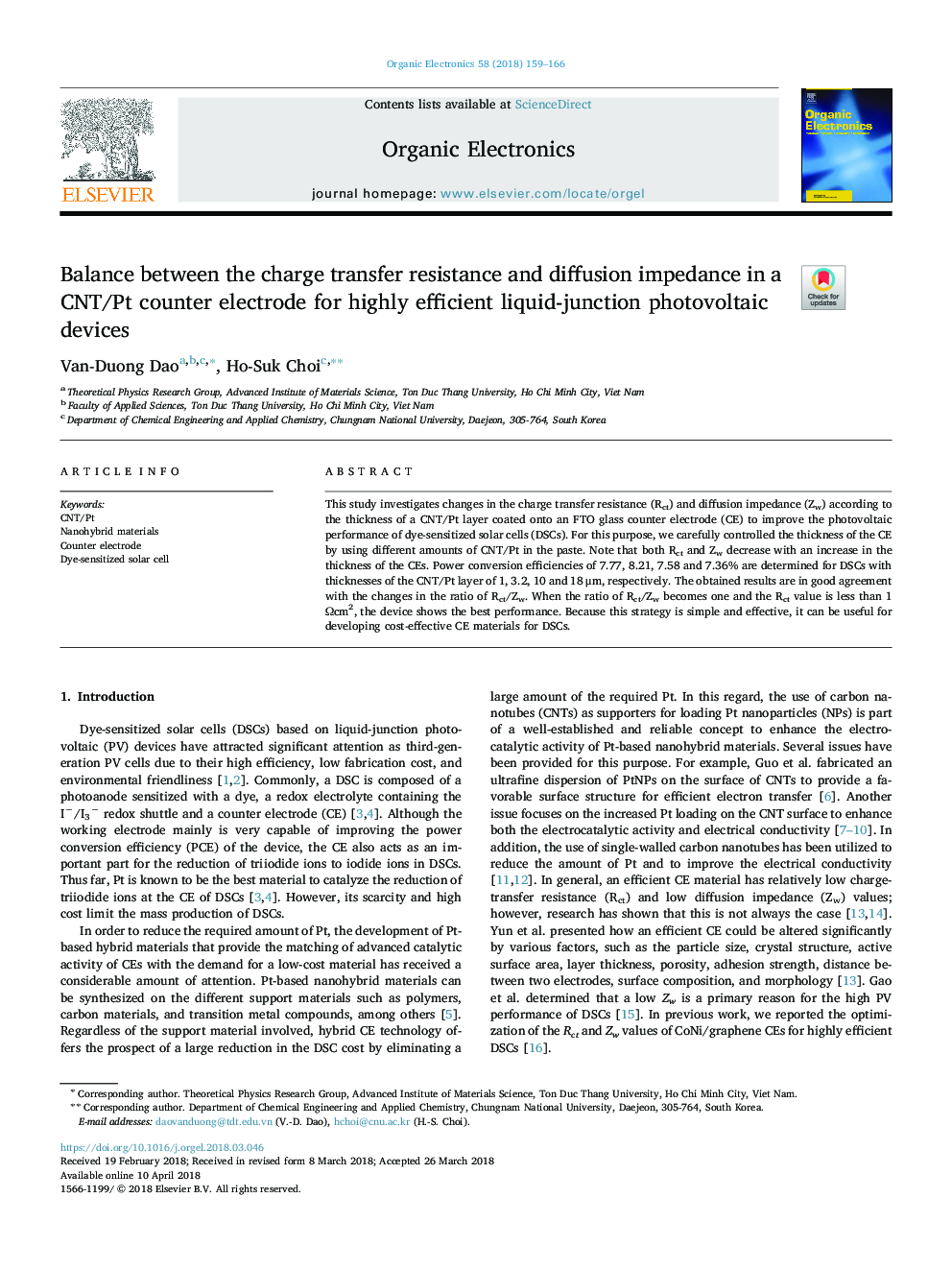 Balance between the charge transfer resistance and diffusion impedance in a CNT/Pt counter electrode for highly efficient liquid-junction photovoltaic devices