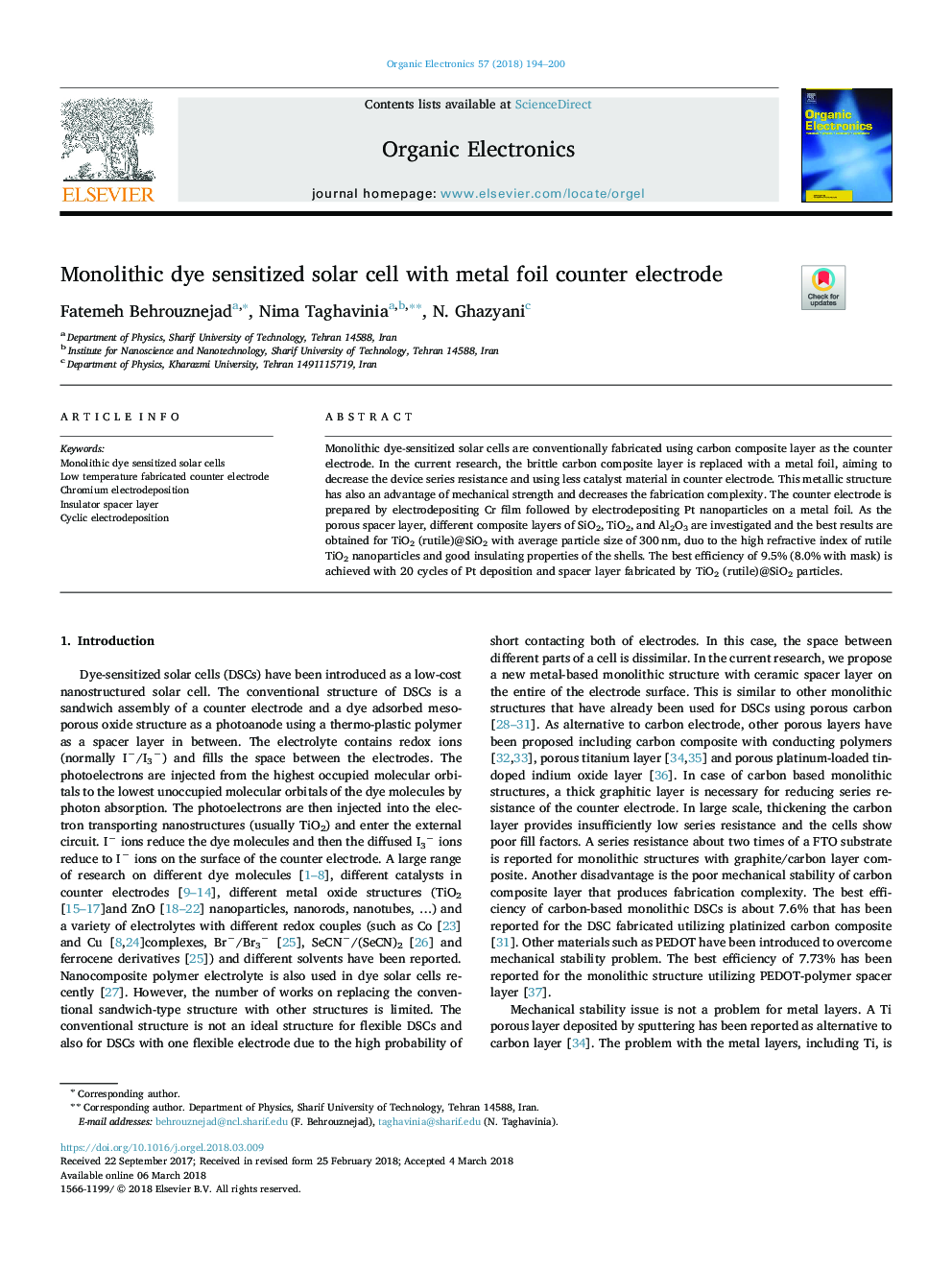 Monolithic dye sensitized solar cell with metal foil counter electrode