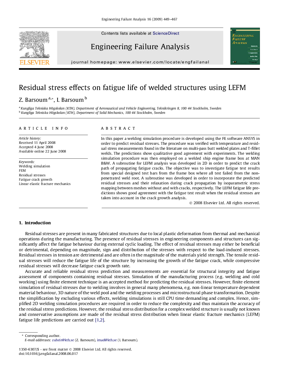 Residual stress effects on fatigue life of welded structures using LEFM