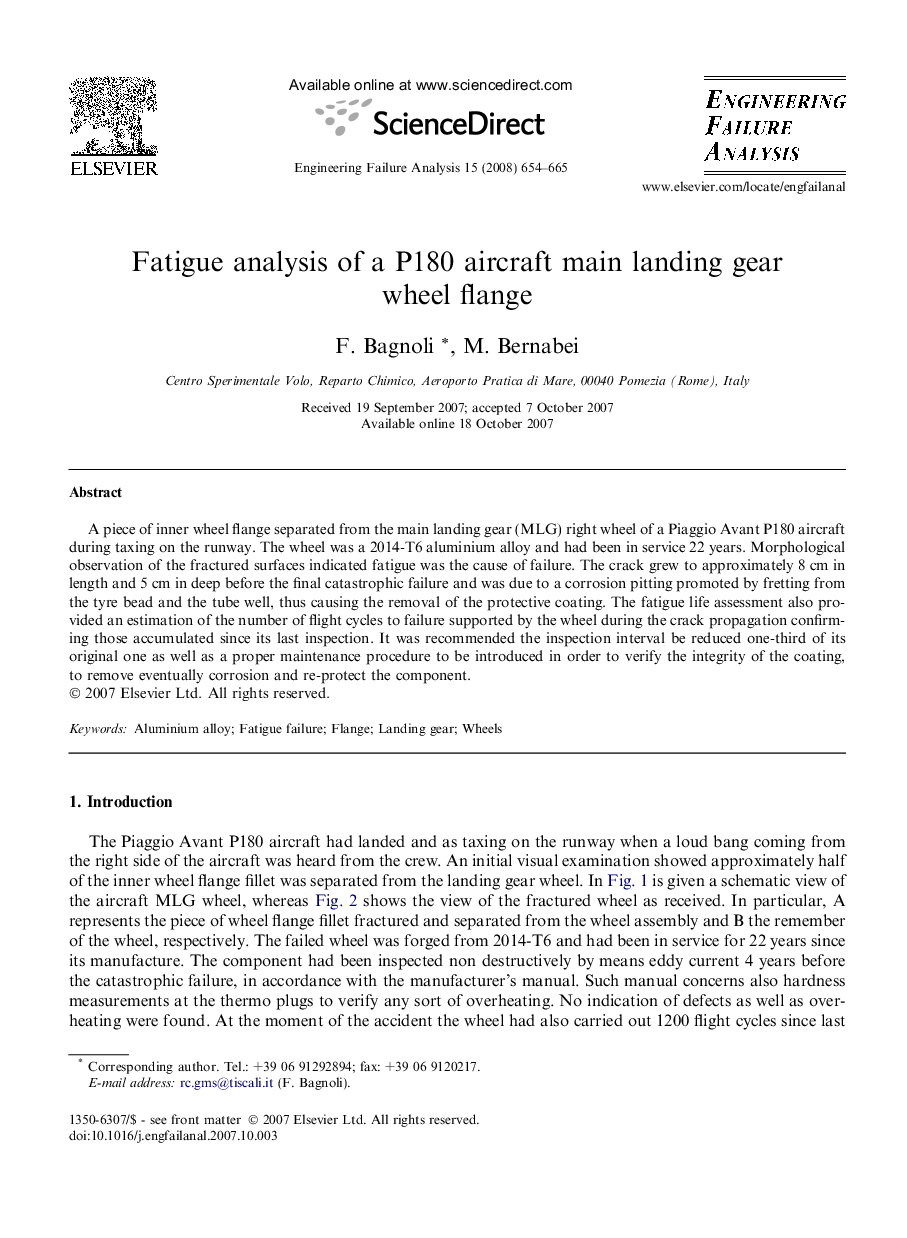 Fatigue analysis of a P180 aircraft main landing gear wheel flange