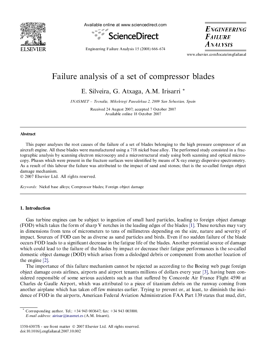 Failure analysis of a set of compressor blades