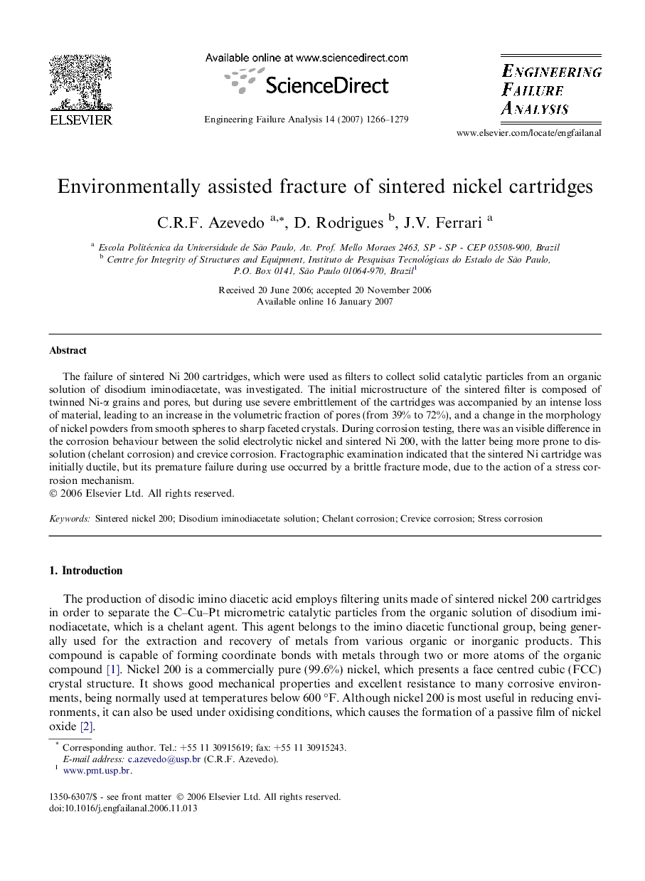 Environmentally assisted fracture of sintered nickel cartridges