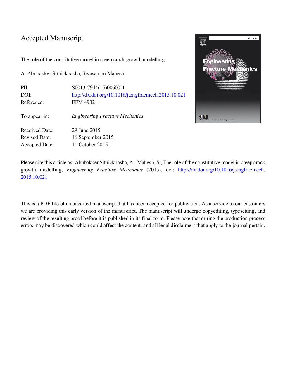 The role of the constitutive model in creep crack growth modelling