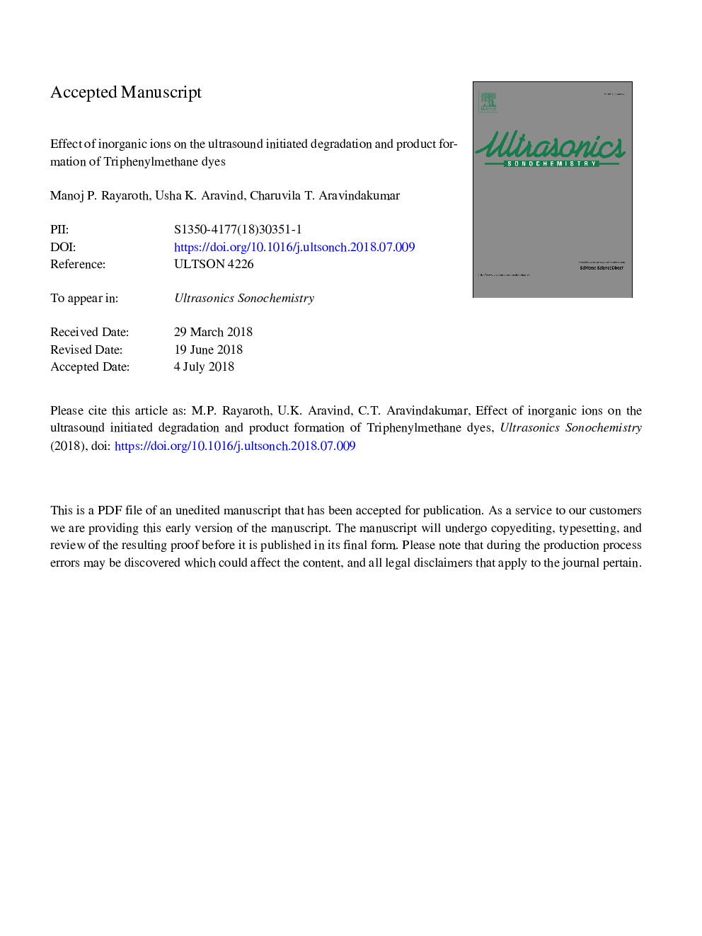 Effect of inorganic ions on the ultrasound initiated degradation and product formation of triphenylmethane dyes