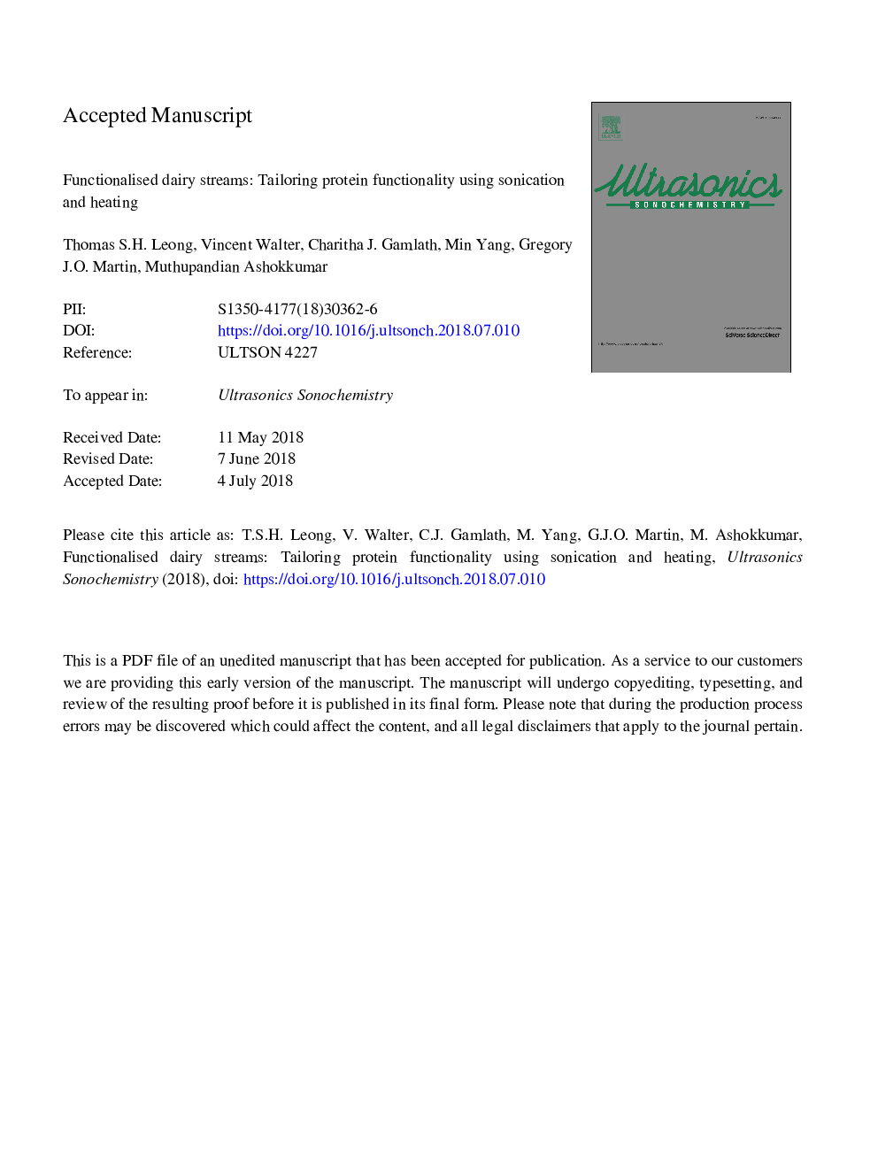 Functionalised dairy streams: Tailoring protein functionality using sonication and heating