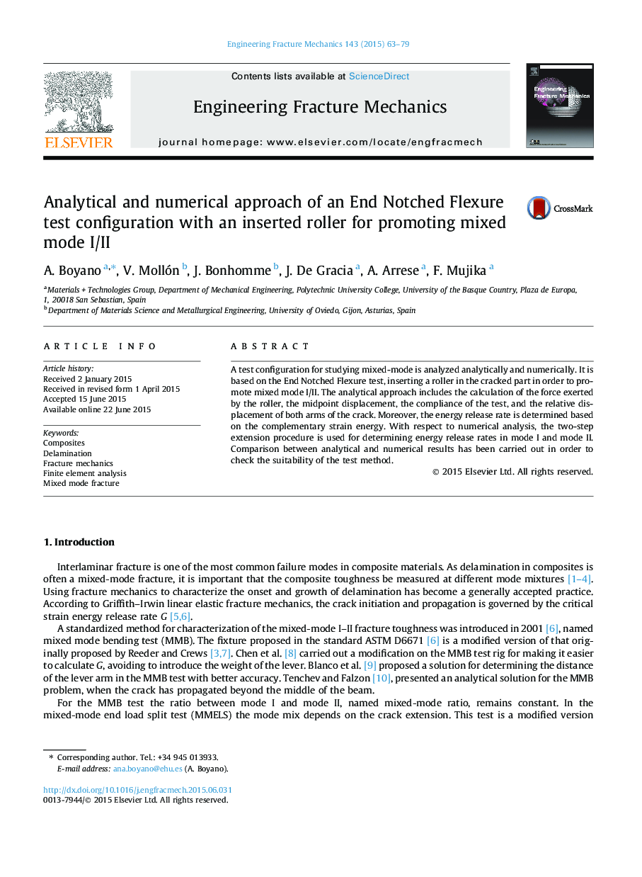 Analytical and numerical approach of an End Notched Flexure test configuration with an inserted roller for promoting mixed mode I/II