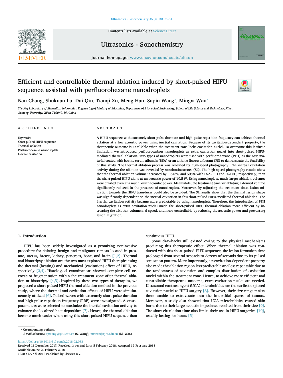 Efficient and controllable thermal ablation induced by short-pulsed HIFU sequence assisted with perfluorohexane nanodroplets