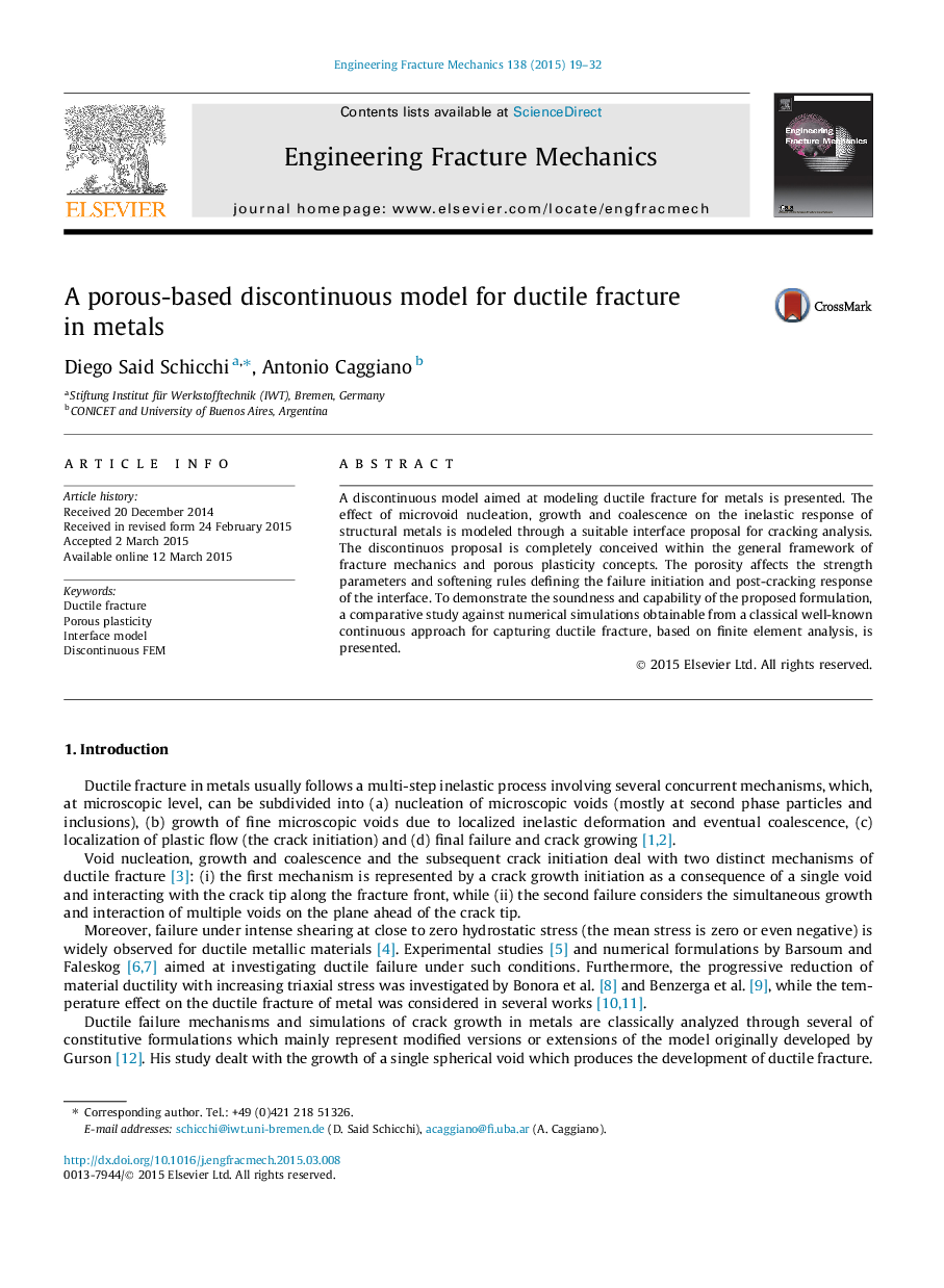 A porous-based discontinuous model for ductile fracture in metals