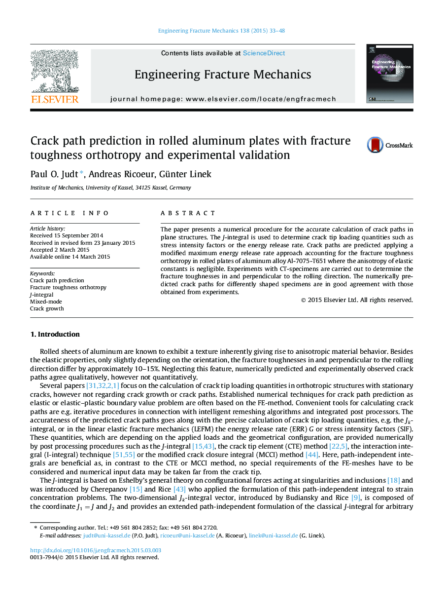 Crack path prediction in rolled aluminum plates with fracture toughness orthotropy and experimental validation