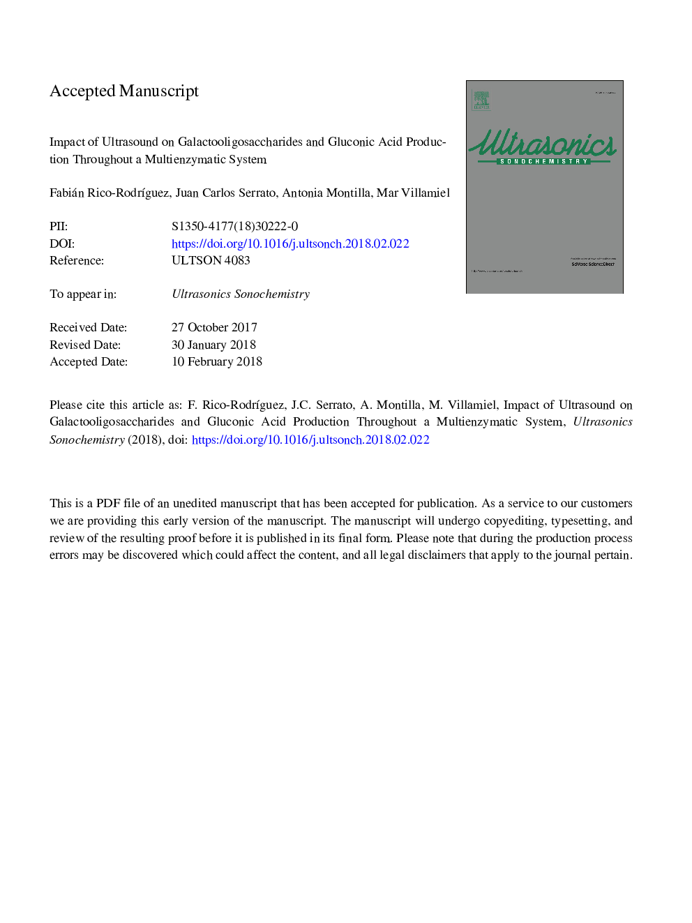 Impact of ultrasound on galactooligosaccharides and gluconic acid production throughout a multienzymatic system