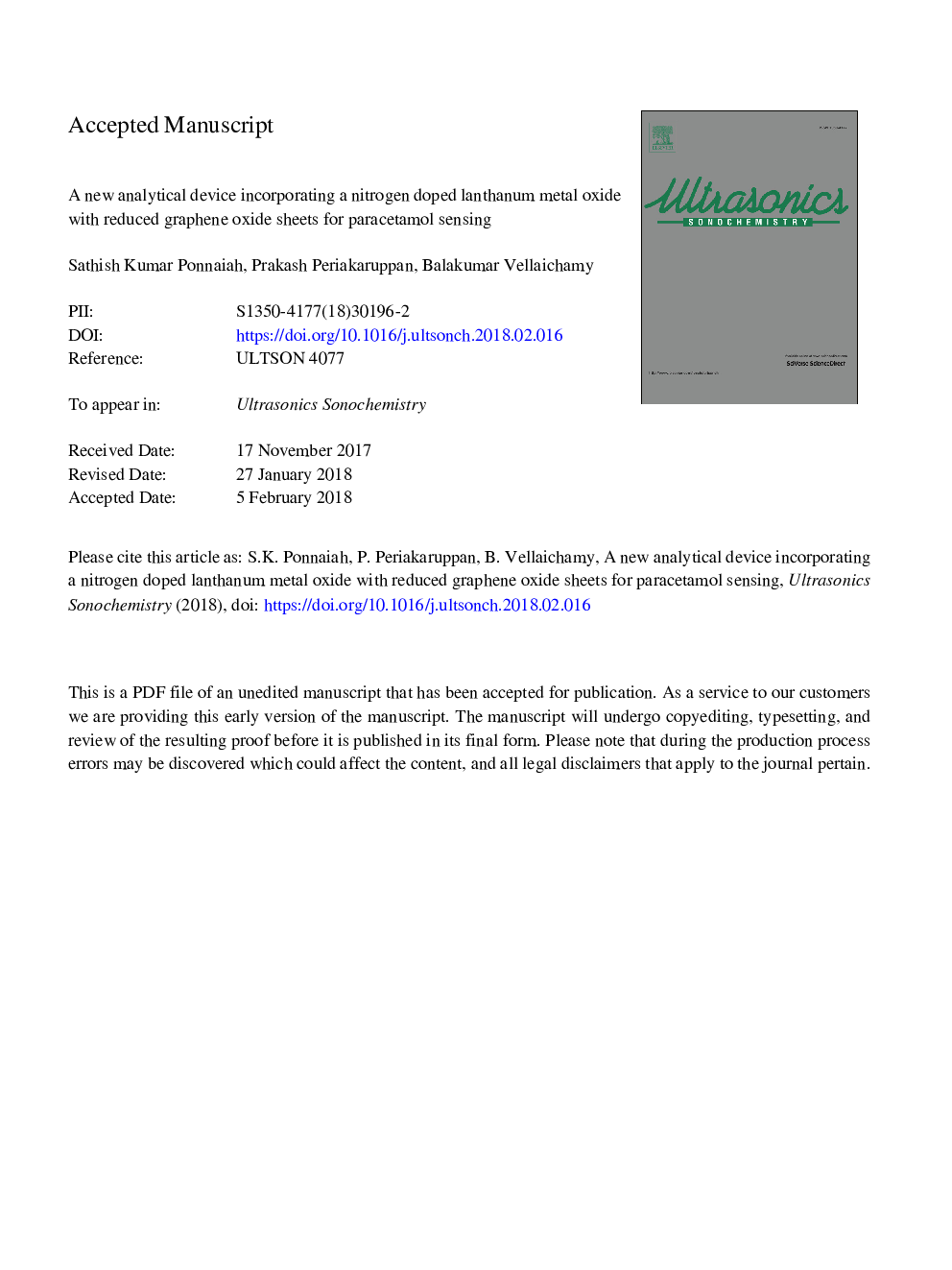 A new analytical device incorporating a nitrogen doped lanthanum metal oxide with reduced graphene oxide sheets for paracetamol sensing