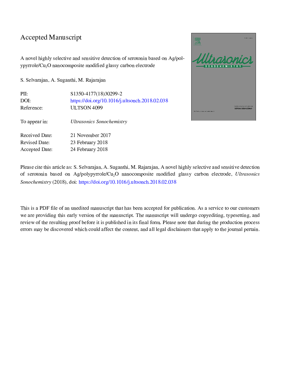 A novel highly selective and sensitive detection of serotonin based on Ag/polypyrrole/Cu2O nanocomposite modified glassy carbon electrode