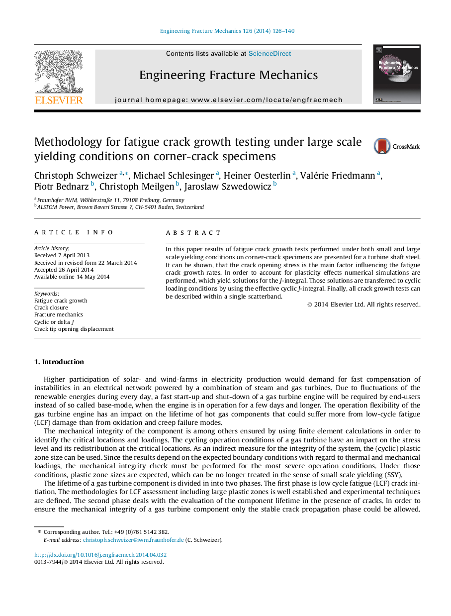 Methodology for fatigue crack growth testing under large scale yielding conditions on corner-crack specimens