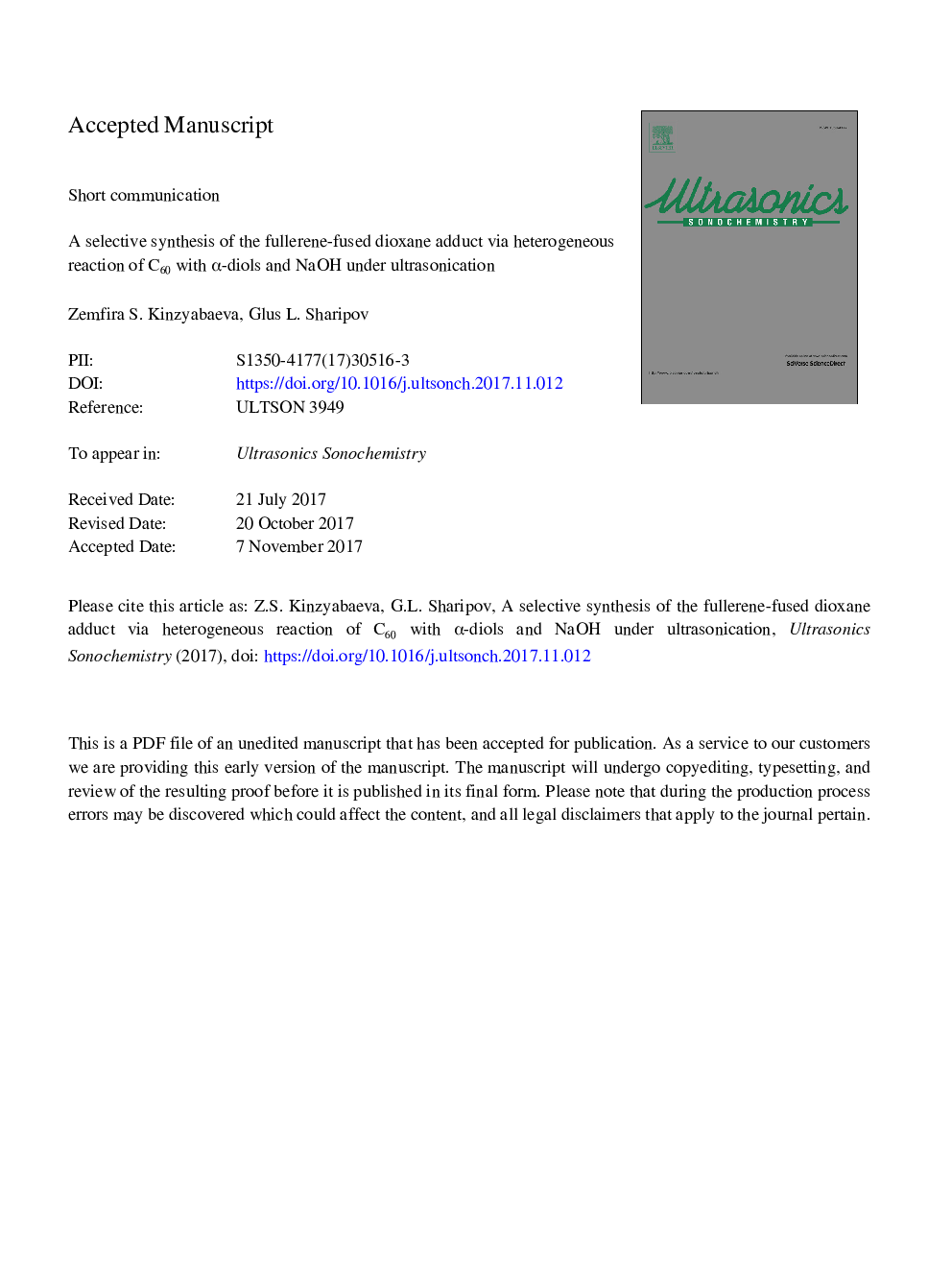 A selective synthesis of the fullerene-fused dioxane adduct via heterogeneous reaction of C60 with Î±-diols and NaOH under ultrasonication