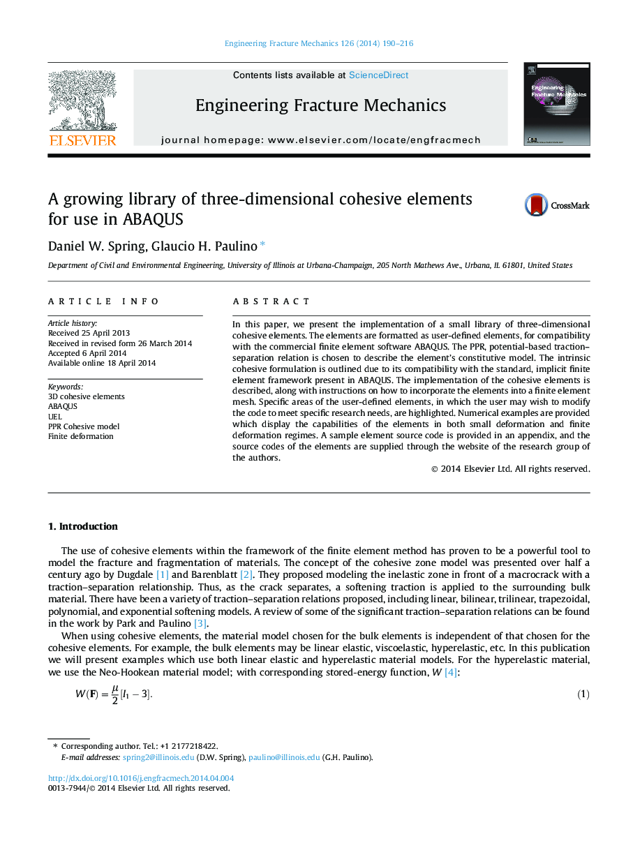 A growing library of three-dimensional cohesive elements for use in ABAQUS