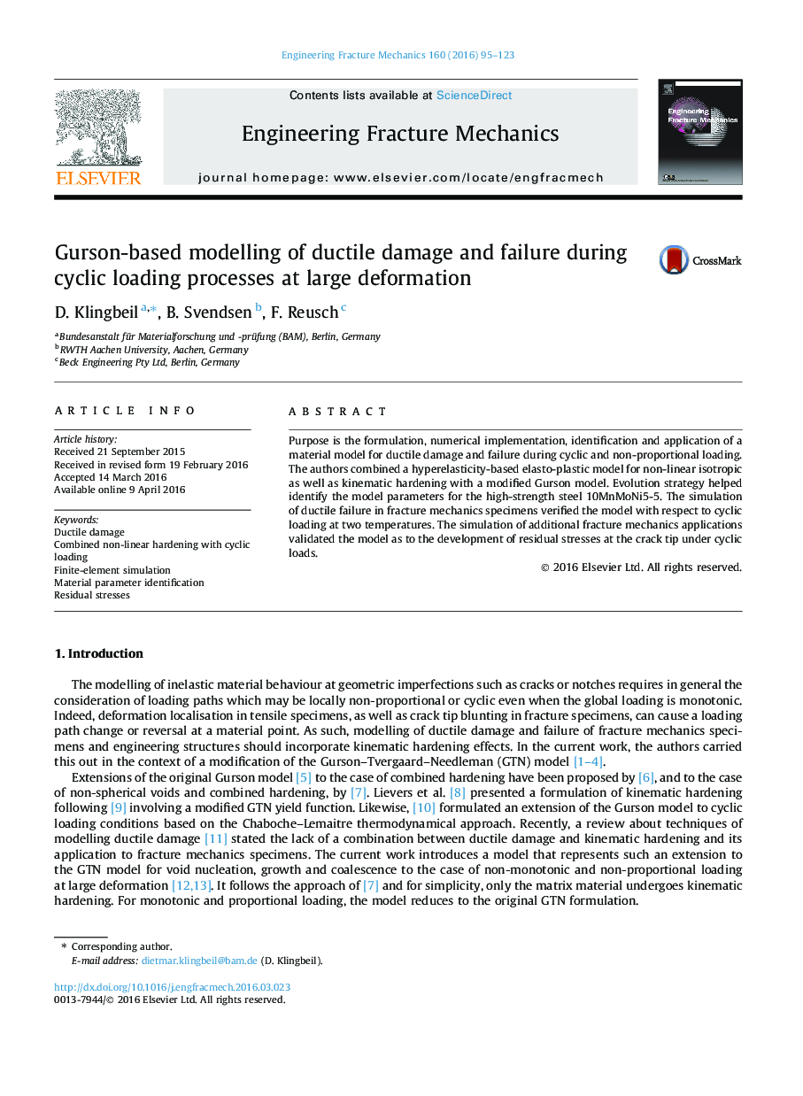 Gurson-based modelling of ductile damage and failure during cyclic loading processes at large deformation