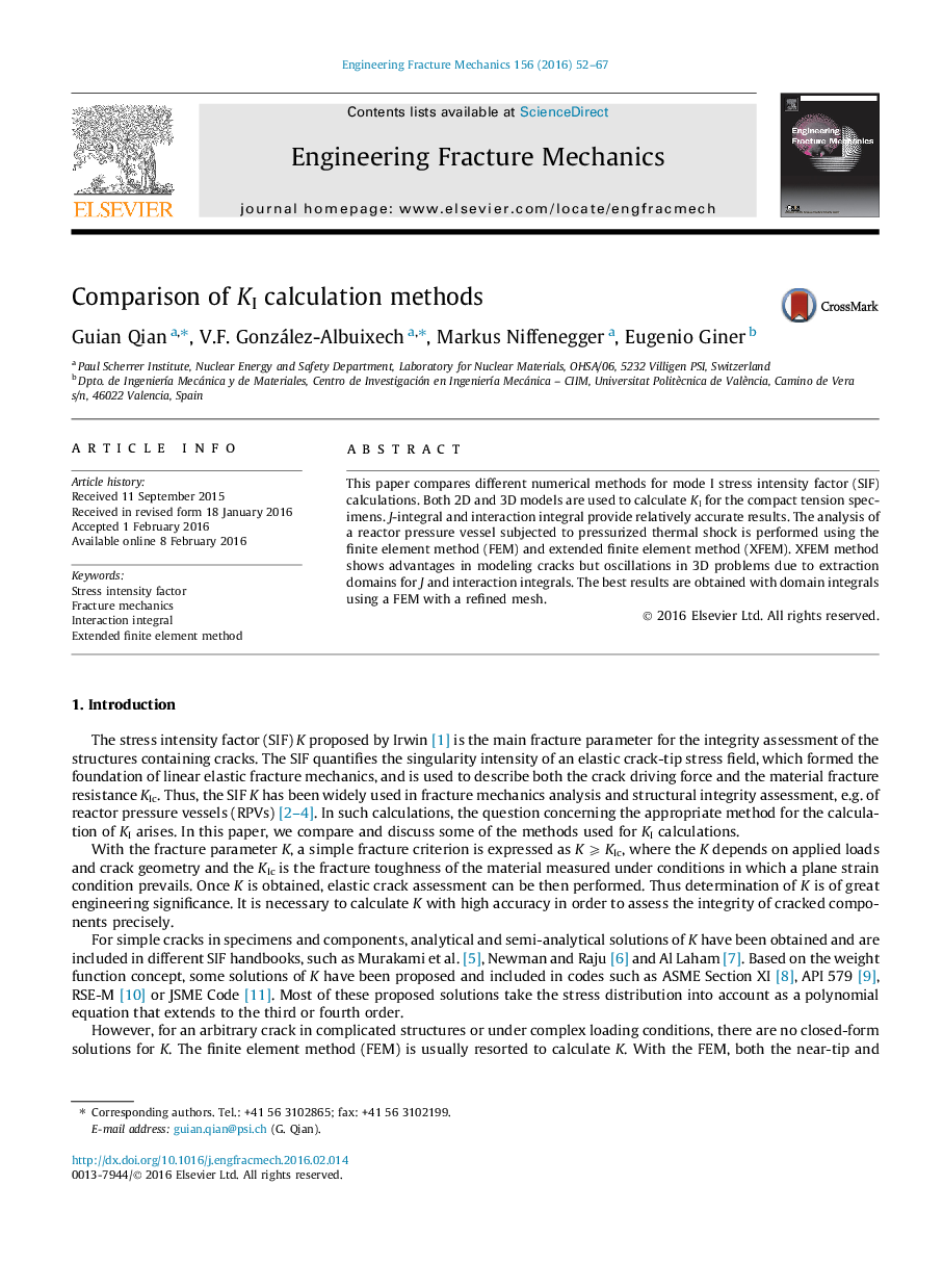 Comparison of KI calculation methods