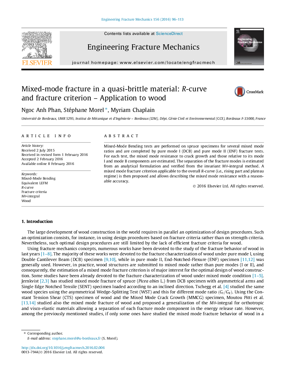 Mixed-mode fracture in a quasi-brittle material: R-curve and fracture criterion – Application to wood