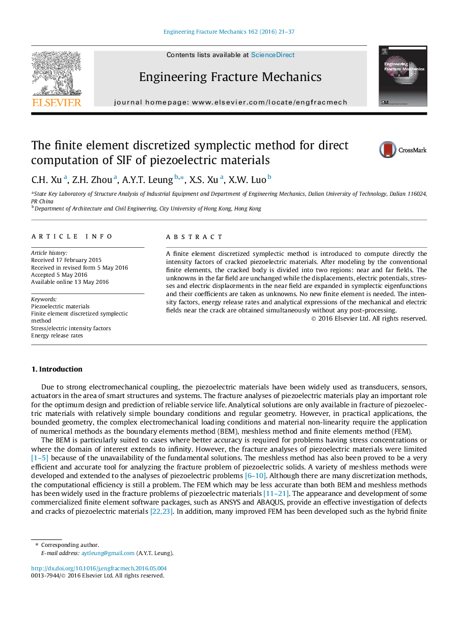 The finite element discretized symplectic method for direct computation of SIF of piezoelectric materials