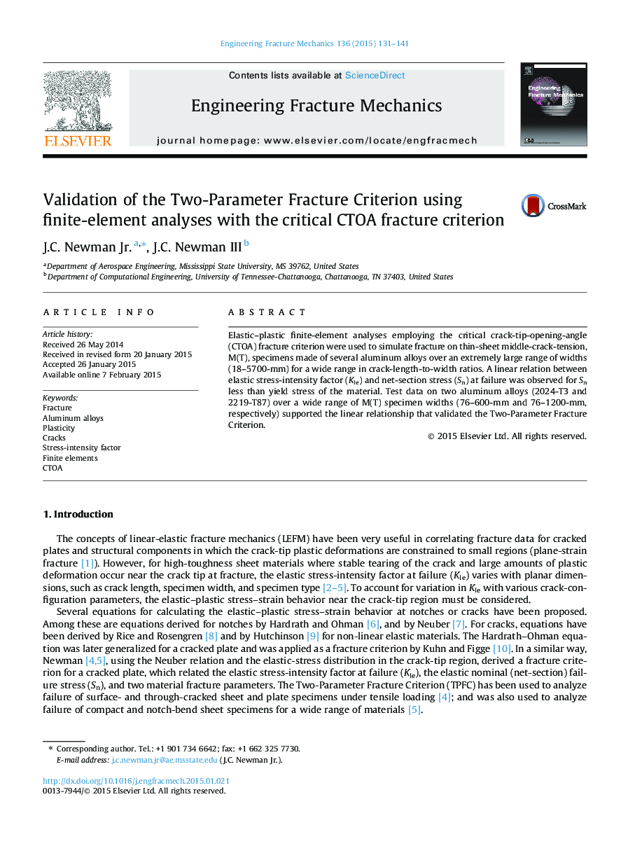 Validation of the Two-Parameter Fracture Criterion using finite-element analyses with the critical CTOA fracture criterion