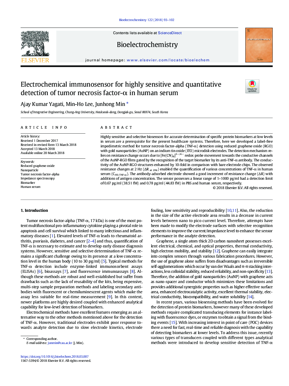 Electrochemical immunosensor for highly sensitive and quantitative detection of tumor necrosis factor-Î± in human serum