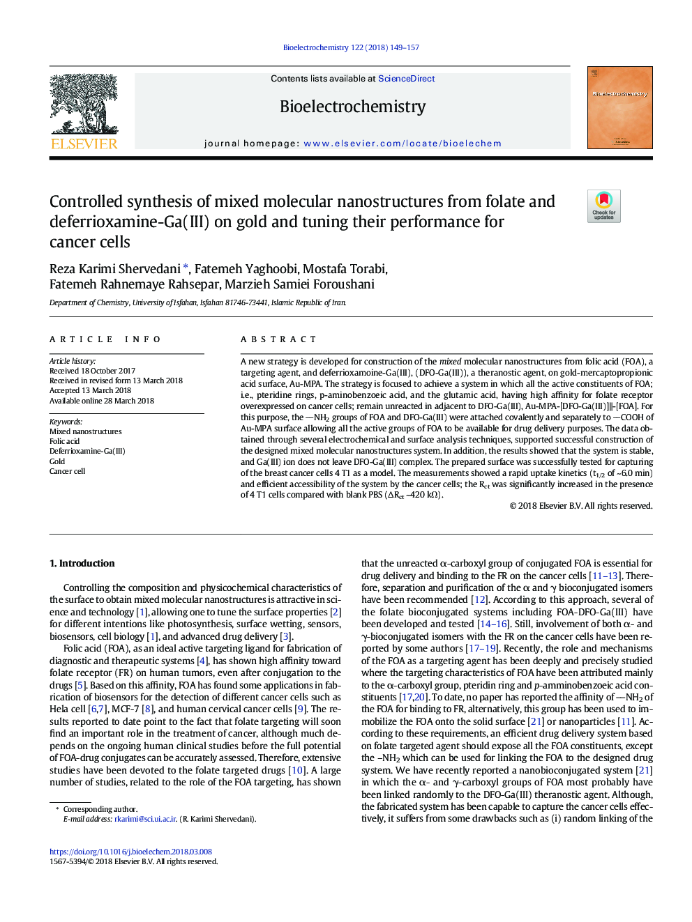 Controlled synthesis of mixed molecular nanostructures from folate and deferrioxamine-Ga(III) on gold and tuning their performance for cancer cells