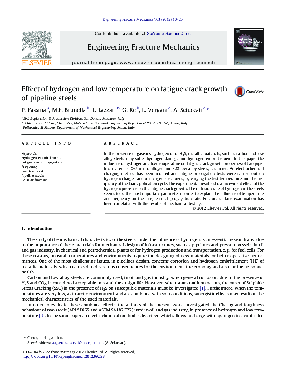 Effect of hydrogen and low temperature on fatigue crack growth of pipeline steels