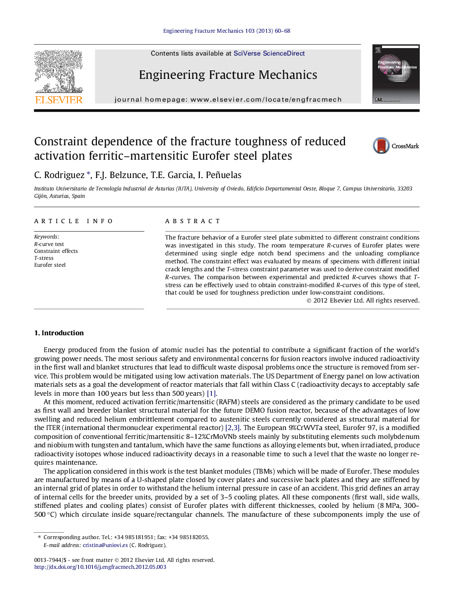 Constraint dependence of the fracture toughness of reduced activation ferritic–martensitic Eurofer steel plates