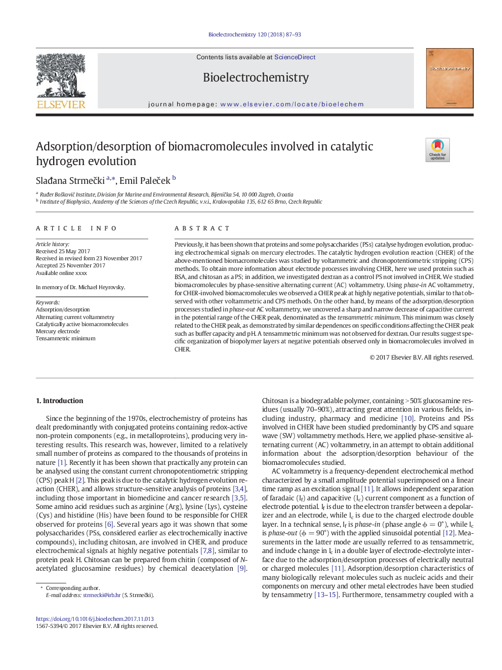 Adsorption/desorption of biomacromolecules involved in catalytic hydrogen evolution