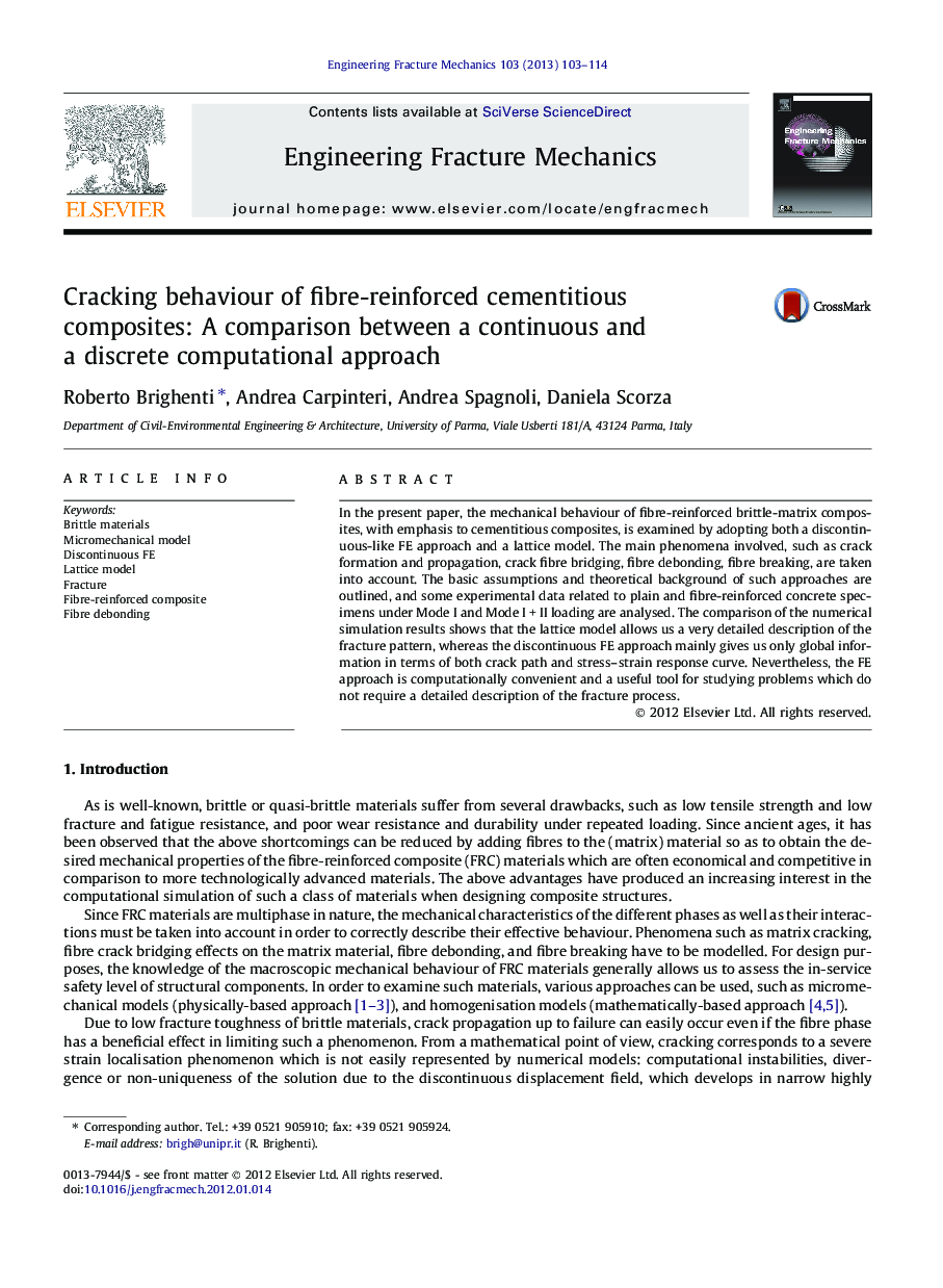 Cracking behaviour of fibre-reinforced cementitious composites: A comparison between a continuous and a discrete computational approach