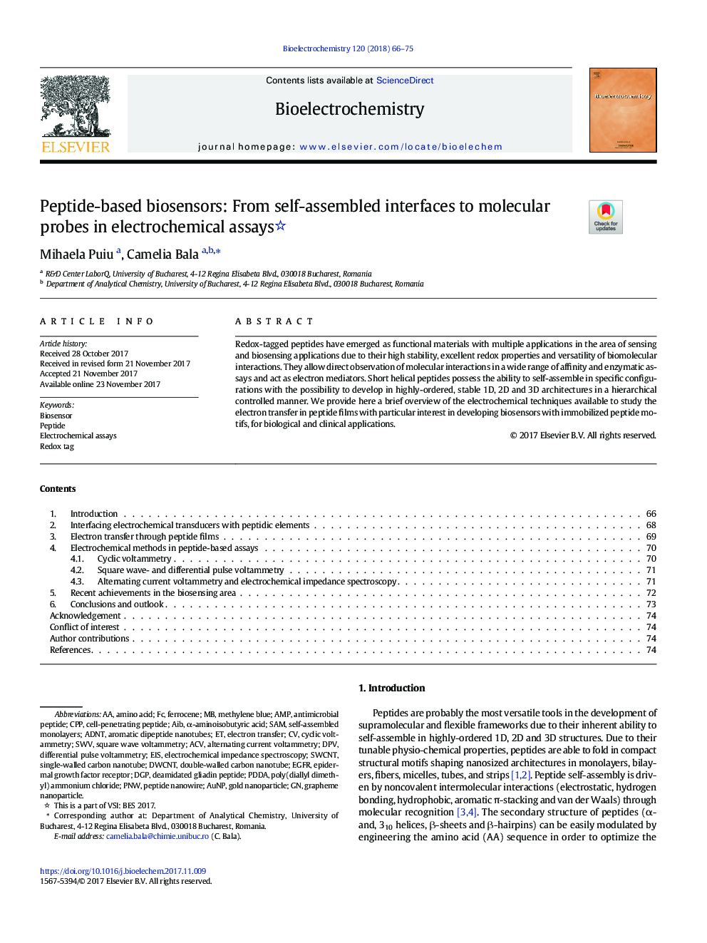 Peptide-based biosensors: From self-assembled interfaces to molecular probes in electrochemical assays