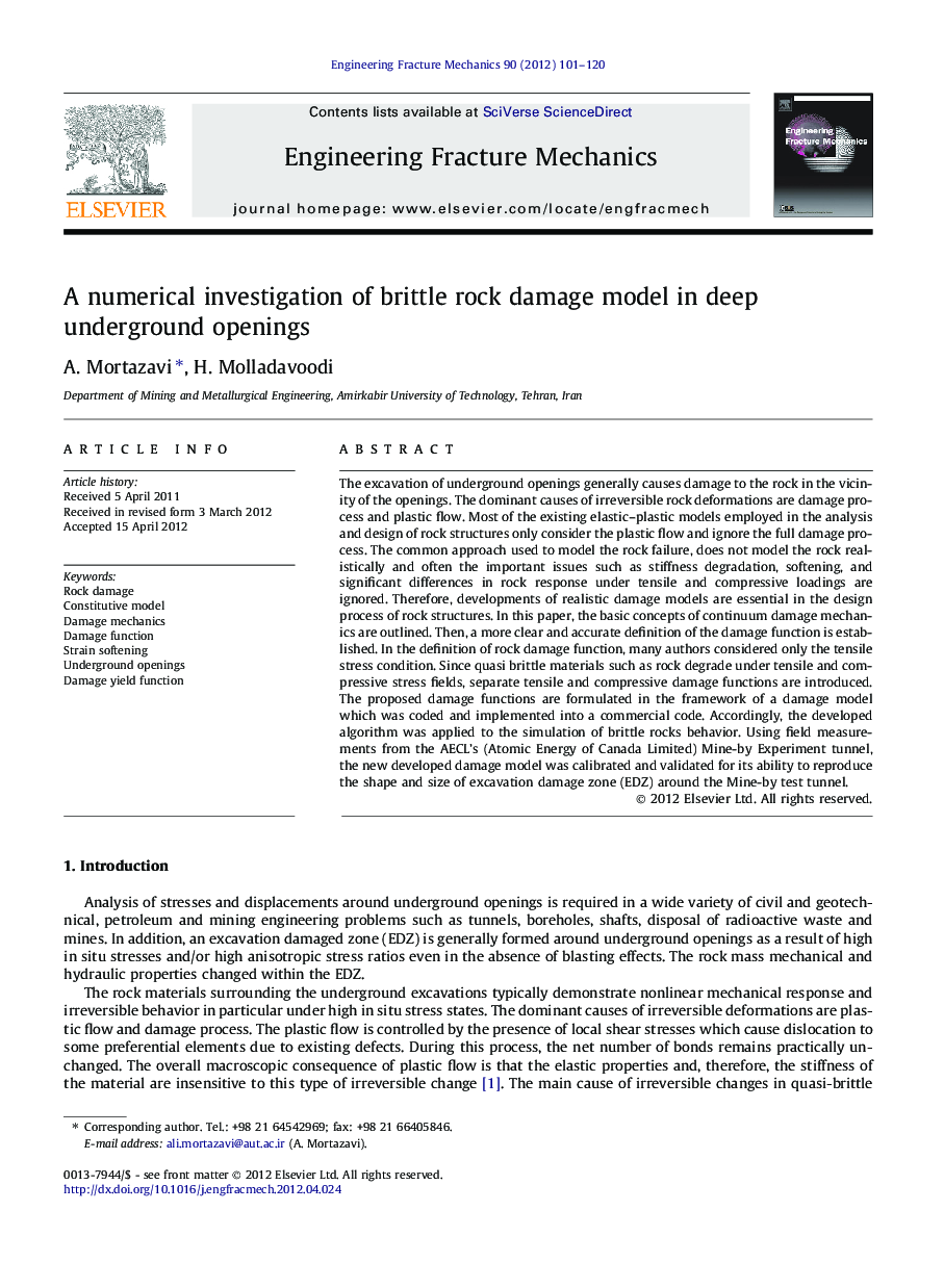 A numerical investigation of brittle rock damage model in deep underground openings