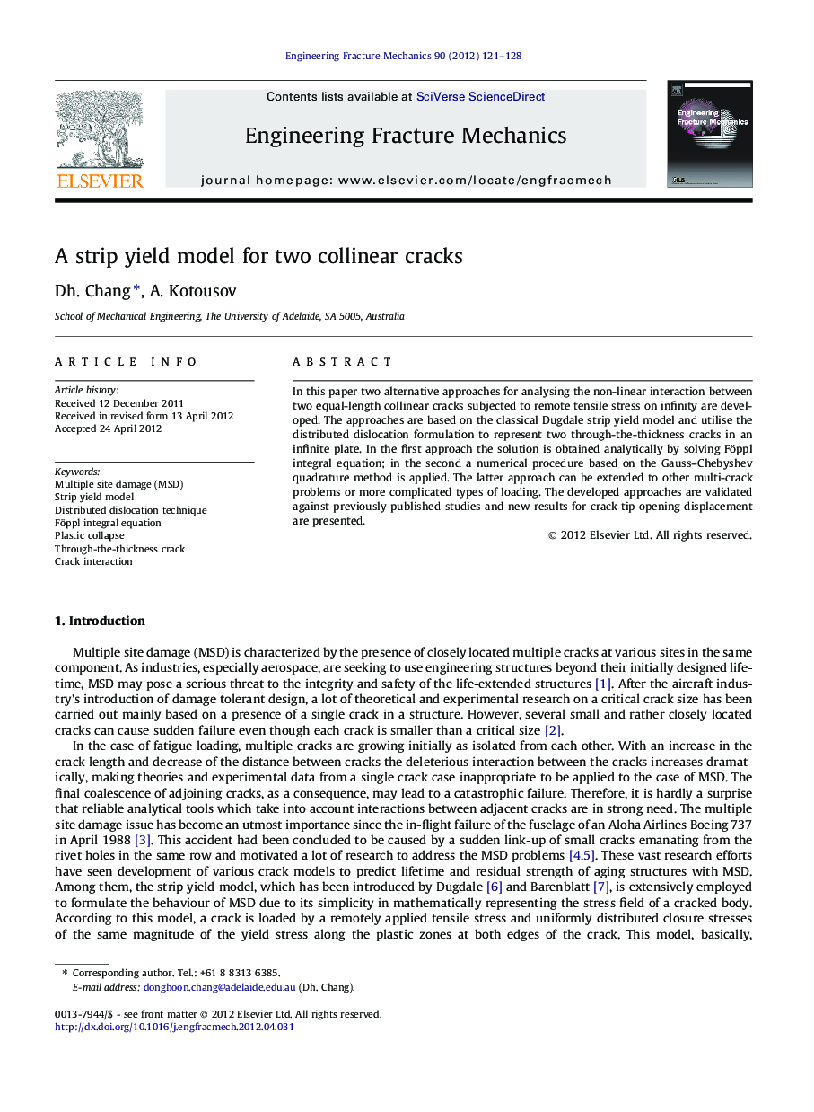 A strip yield model for two collinear cracks