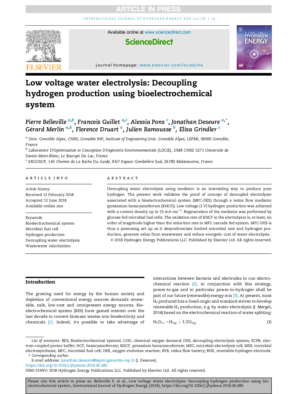 Low voltage water electrolysis: Decoupling hydrogen production using bioelectrochemical system