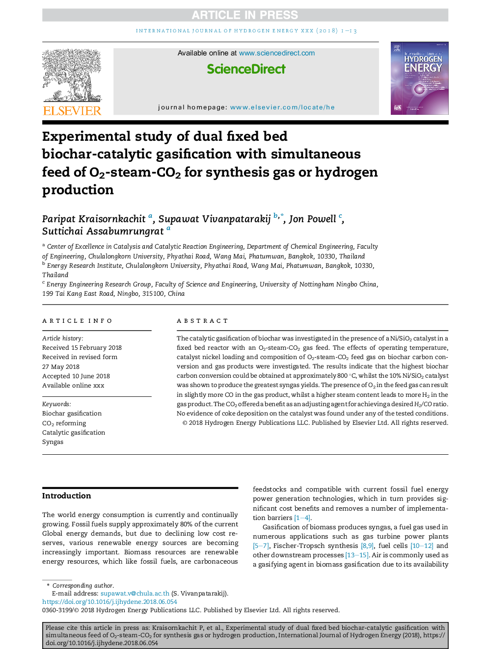 Experimental study of dual fixed bed biochar-catalytic gasification with simultaneous feed of O2-steam-CO2 for synthesis gas or hydrogen production