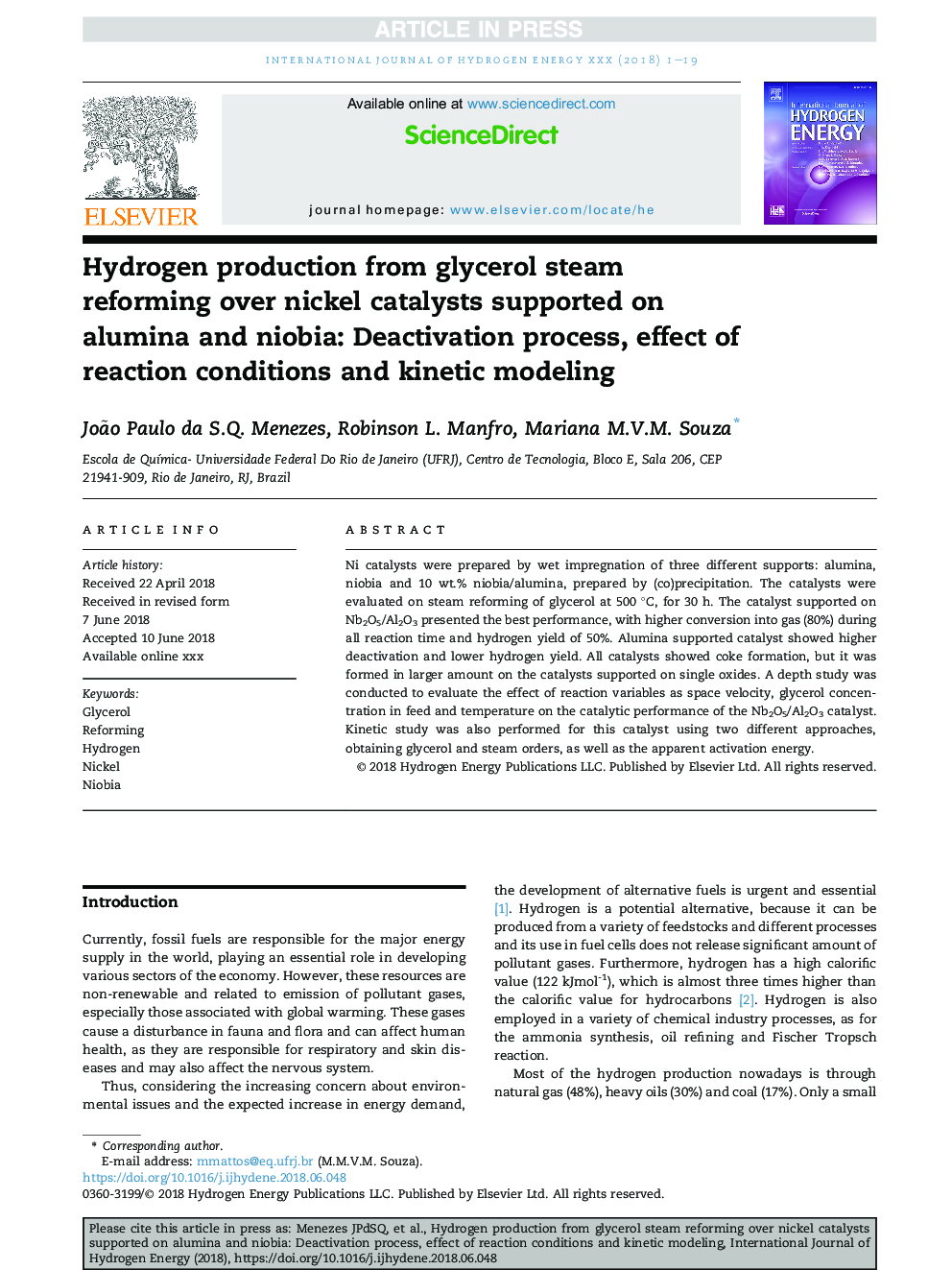 Hydrogen production from glycerol steam reforming over nickel catalysts supported on alumina and niobia: Deactivation process, effect of reaction conditions and kinetic modeling