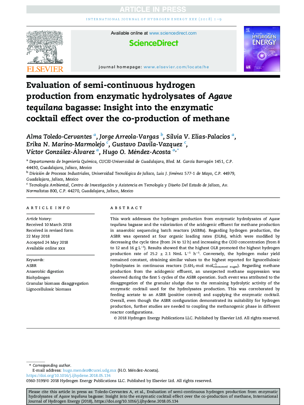 Evaluation of semi-continuous hydrogen production from enzymatic hydrolysates of Agave tequilana bagasse: Insight into the enzymatic cocktail effect over the co-production of methane