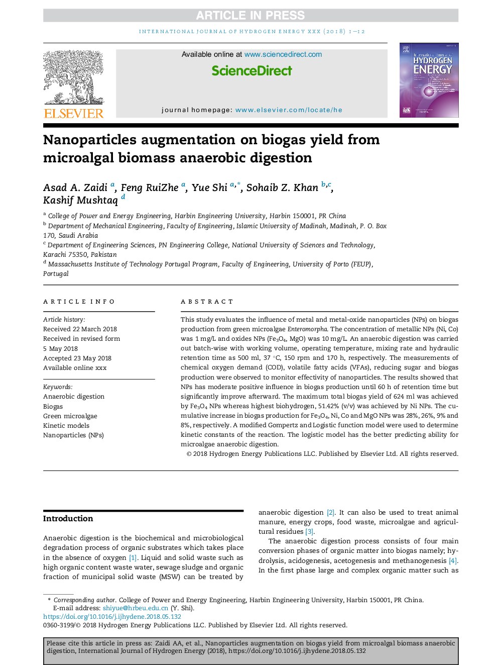 Nanoparticles augmentation on biogas yield from microalgal biomass anaerobic digestion