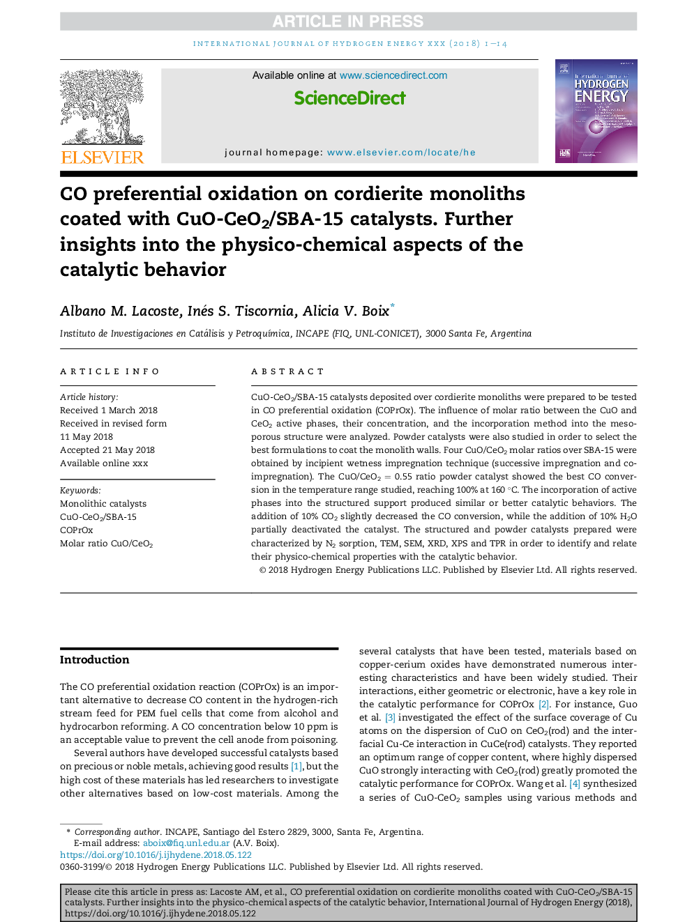 CO preferential oxidation on cordierite monoliths coated with CuO-CeO2/SBA-15 catalysts. Further insights into the physico-chemical aspects of the catalytic behavior