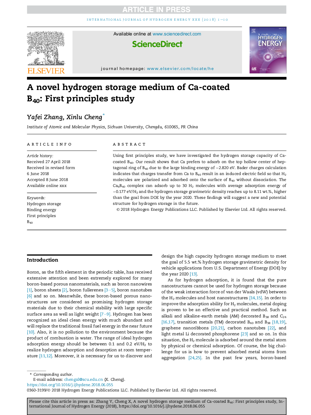 A novel hydrogen storage medium of Ca-coated B40: First principles study