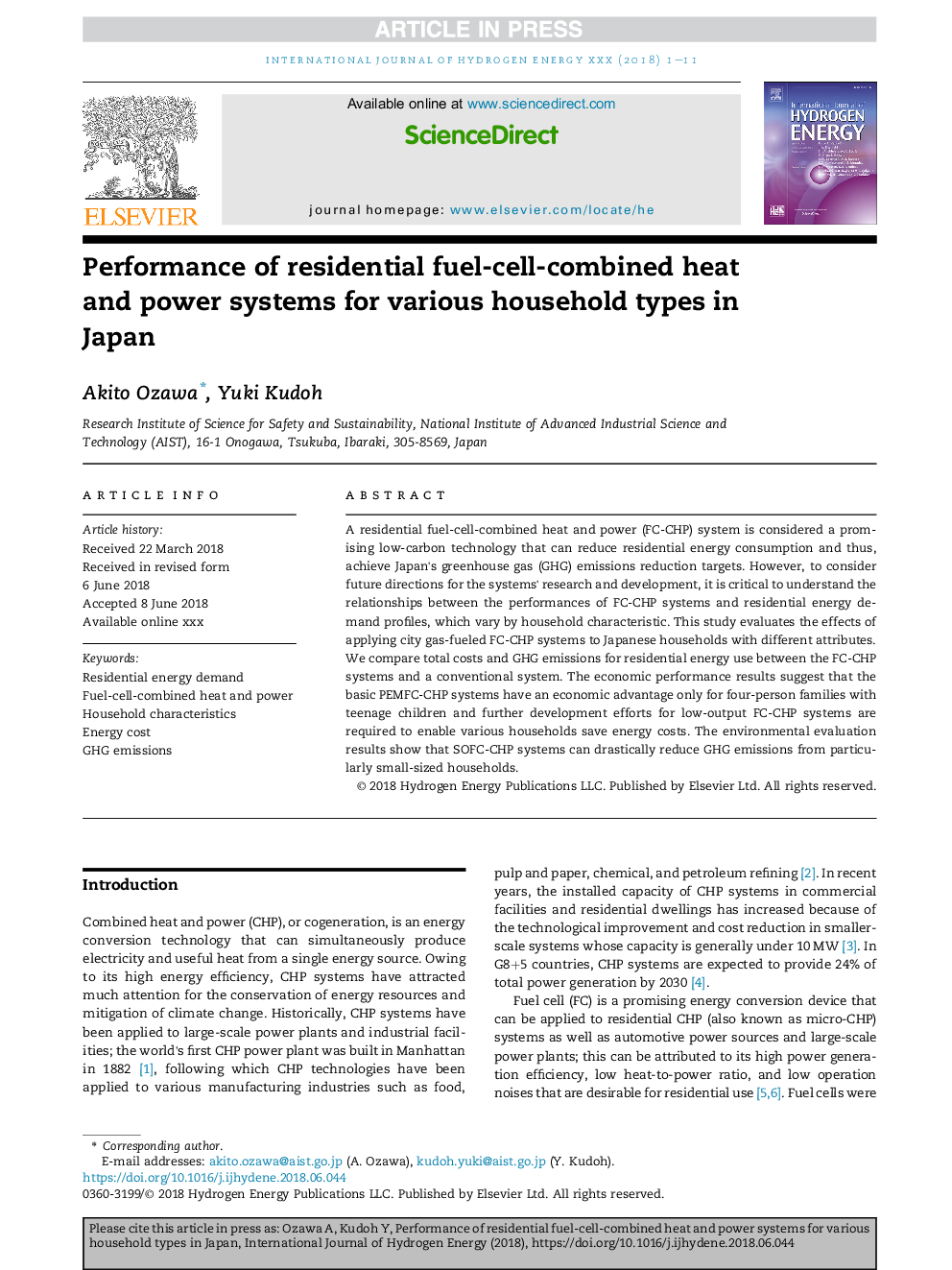 Performance of residential fuel-cell-combined heat and power systems for various household types in Japan