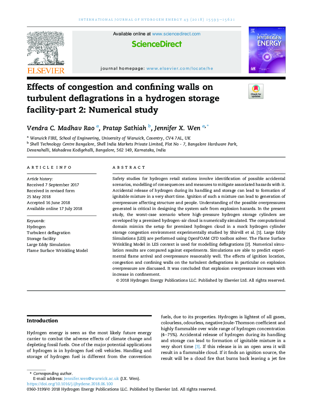 Effects of congestion and confining walls on turbulent deflagrations in a hydrogen storage facility-part 2: Numerical study