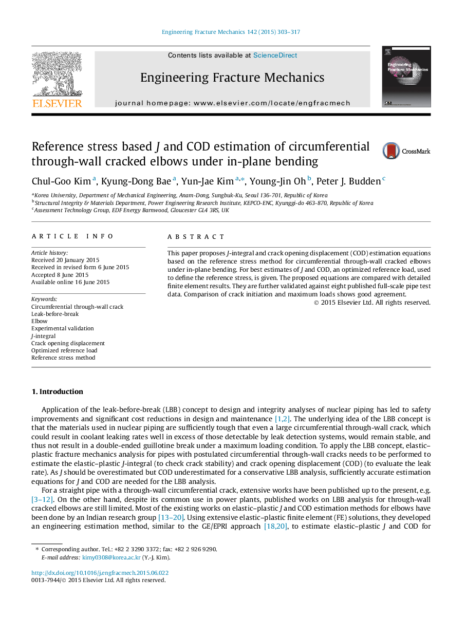 Reference stress based J and COD estimation of circumferential through-wall cracked elbows under in-plane bending
