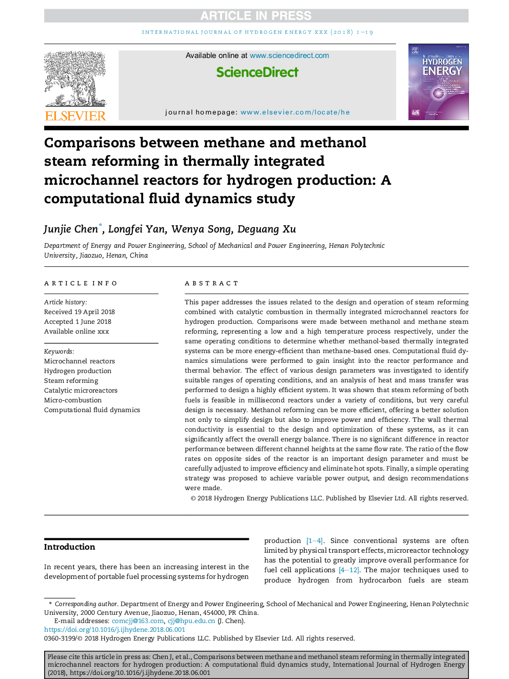 Comparisons between methane and methanol steam reforming in thermally integrated microchannel reactors for hydrogen production: A computational fluid dynamics study