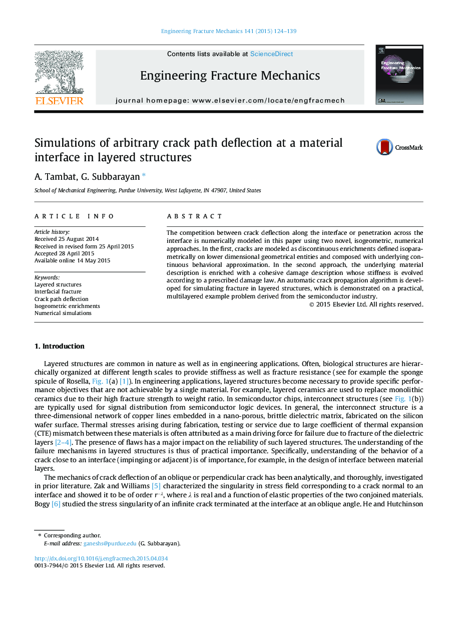 Simulations of arbitrary crack path deflection at a material interface in layered structures