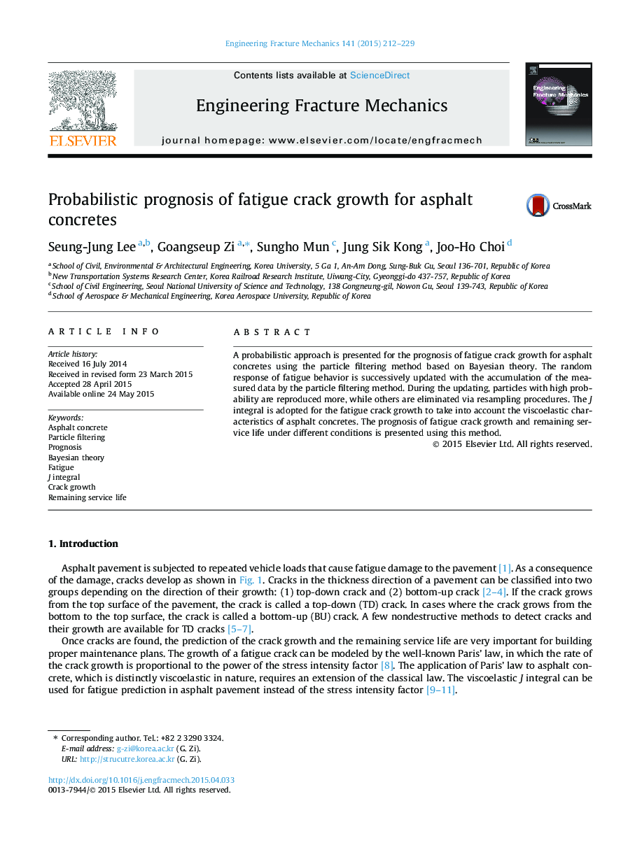 Probabilistic prognosis of fatigue crack growth for asphalt concretes