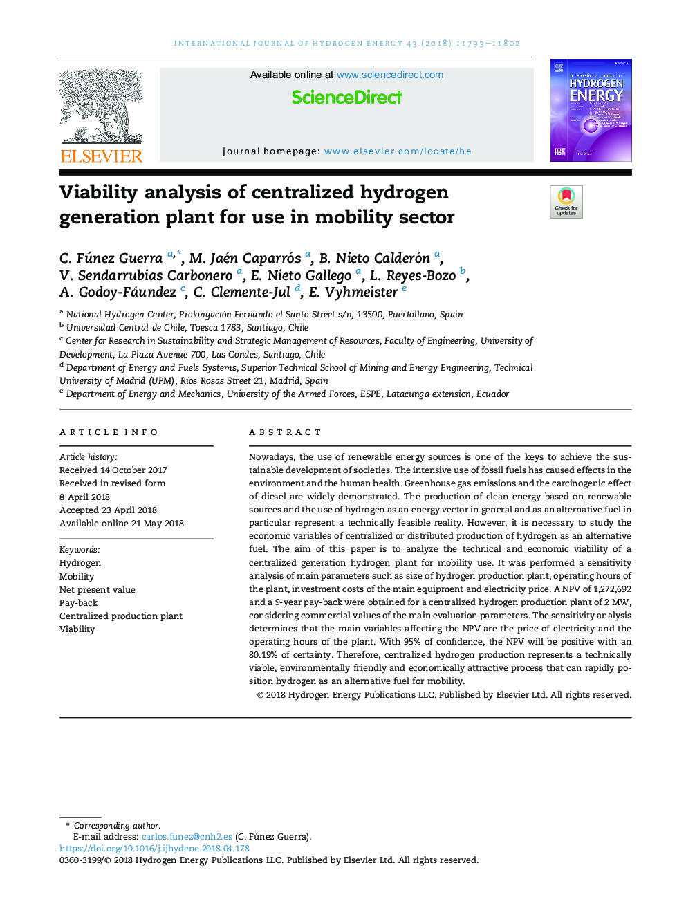 Viability analysis of centralized hydrogen generation plant for use in mobility sector
